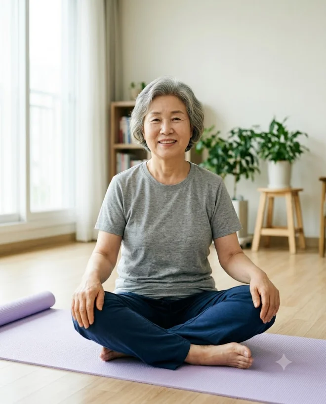 골반저근 운동중인 여자 어르신