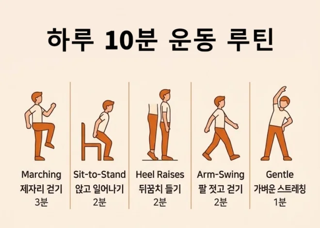 하루 10분 뇌혈류 운동 루틴 인포그래픽