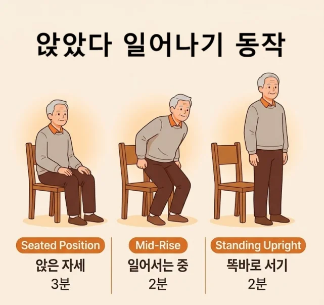 의자에서 앉았다 일어나기 운동 동작 일러스트