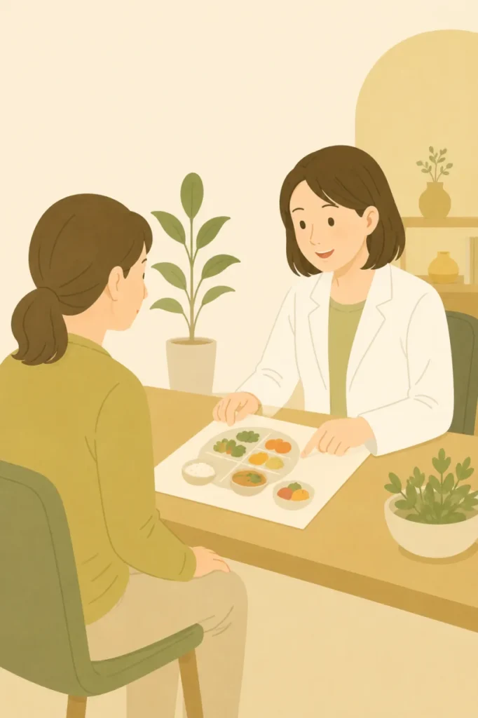 영양사와 상담하는 보호자 일러스트