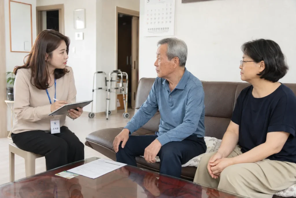 국민건강보험공단 조사원의 가정 방문 조사 모습