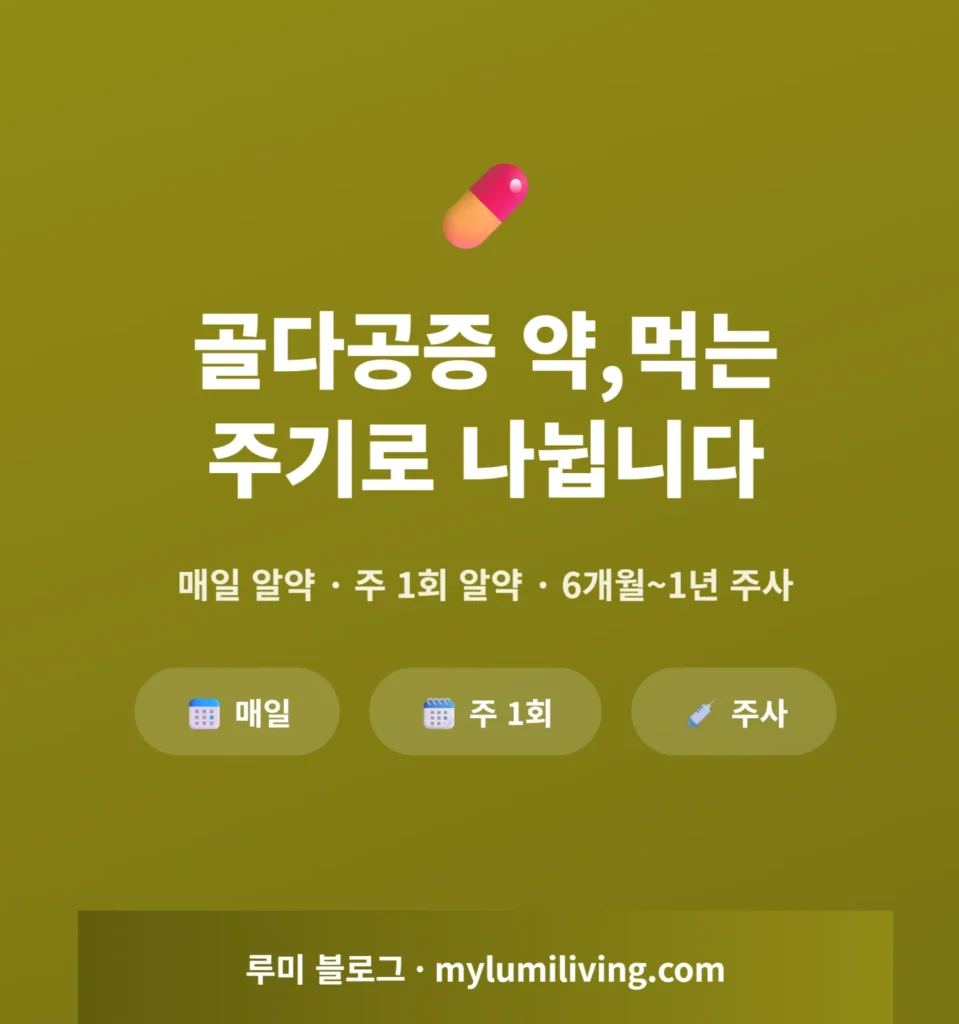 골다공증 약 복용 주기 세 가지 인포그래픽