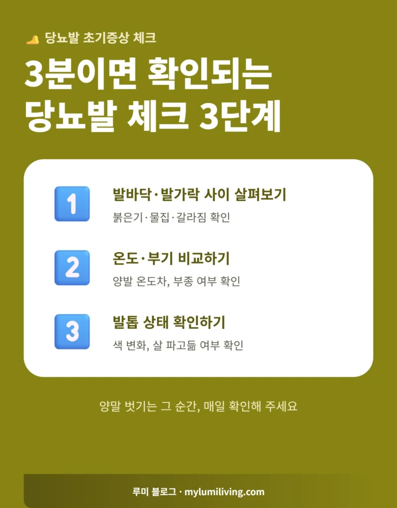 당뇨발 3분 체크 3단계 인포그래픽