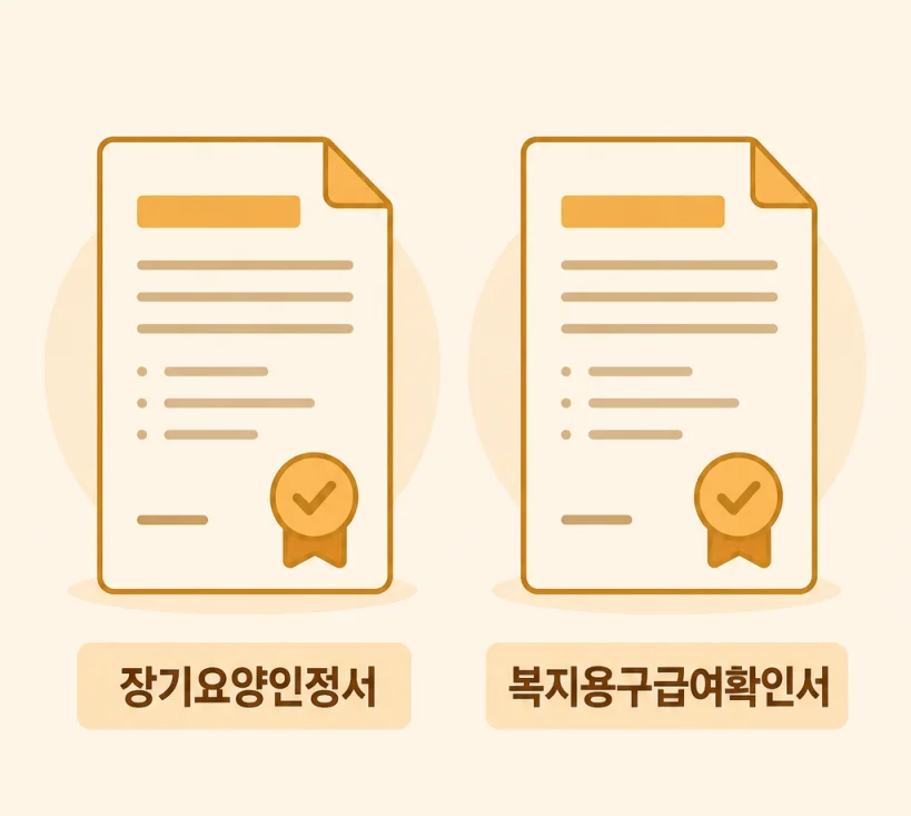 장기요양인정서와 복지용구급여확인서 서류 일러스트