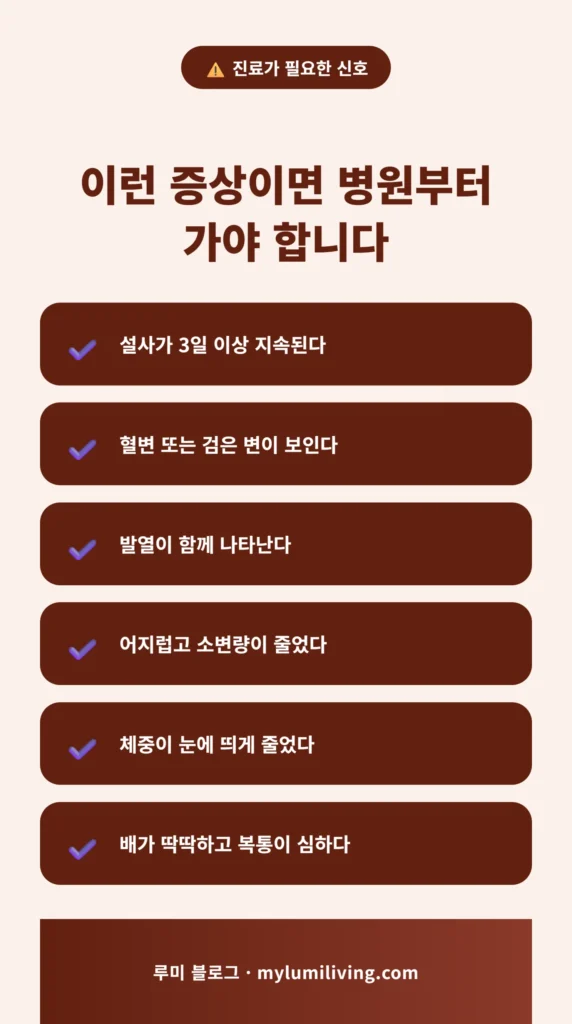 병원 진료가 필요한 위험 신호 체크리스트 인포그래픽