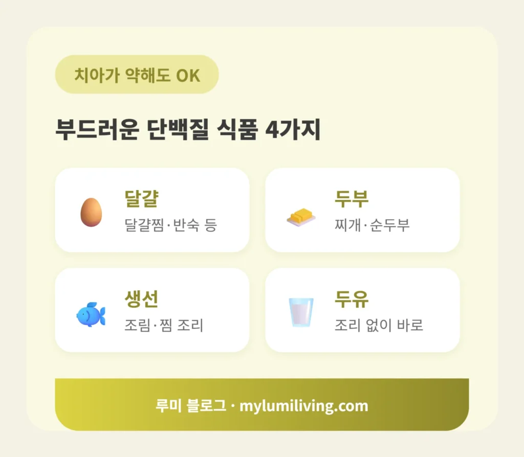 씹기 편한 단백질 식품 리스트 인포그래픽