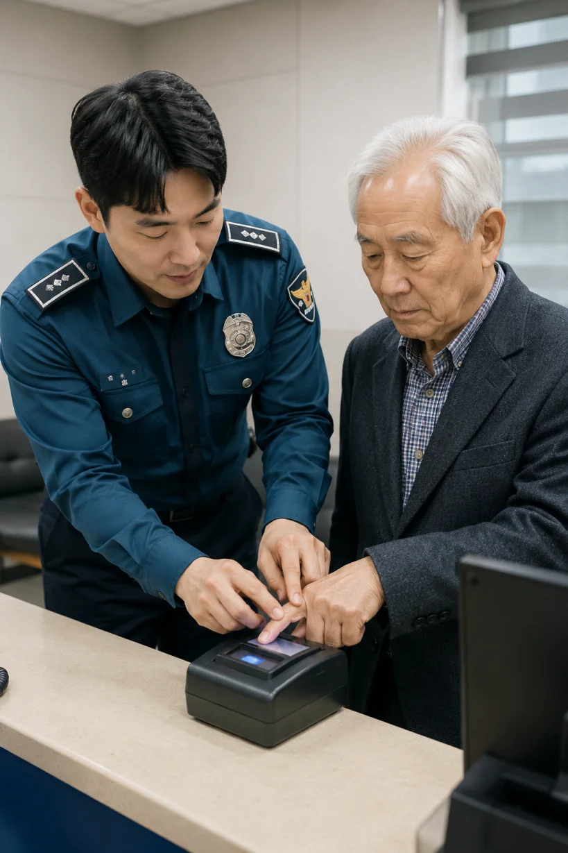 경찰서에서 지문 사전등록을 진행하는 모습