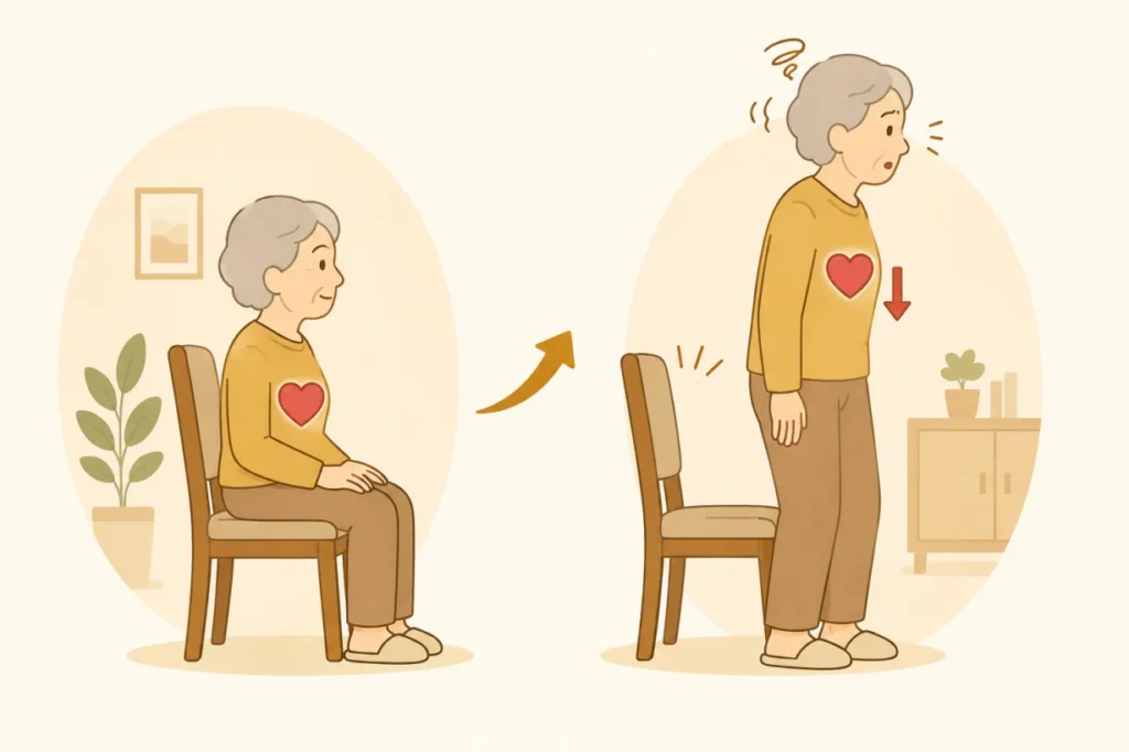 기립성 저혈압 원리를 설명하는 의학 일러스트
