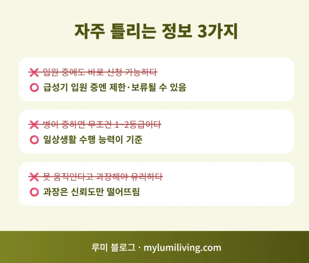장기요양등급 자주 틀리는 정보 3가지 비교 인포그래픽