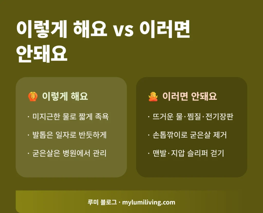 당뇨발 관리 해도되는것 안되는것 비교 인포그래픽
