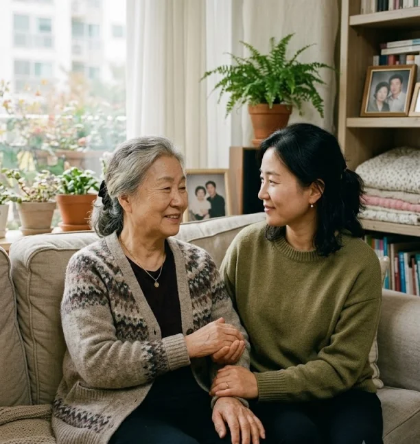 경도인지장애 부모님과 대화하는 보호자