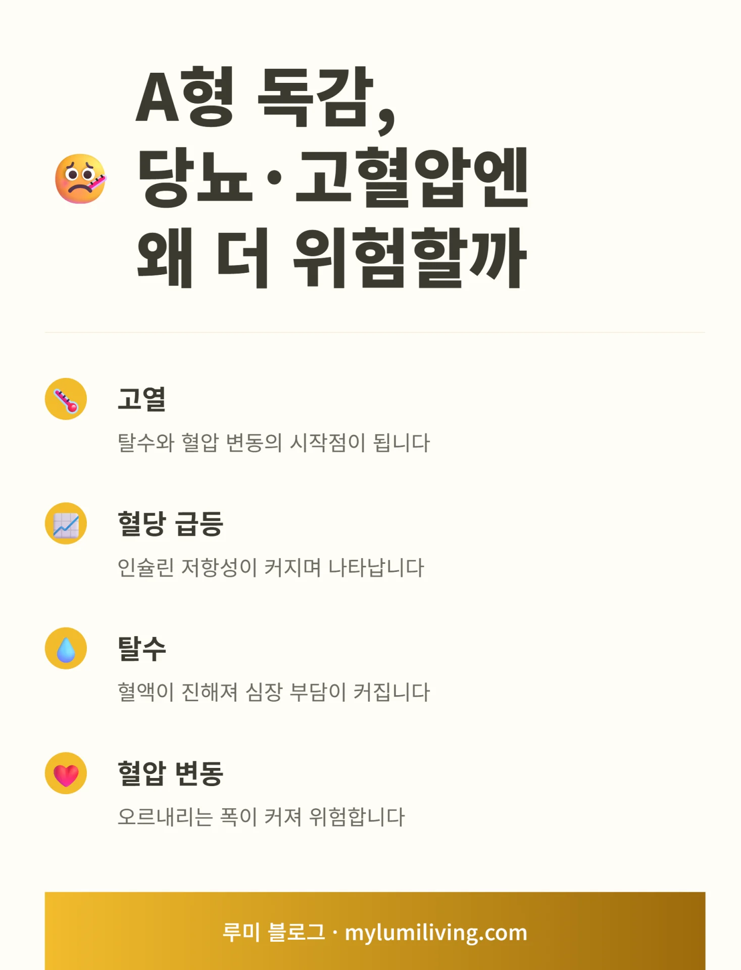 A형 독감과 당뇨 고혈압 위험 신호 요약 인포그래픽
