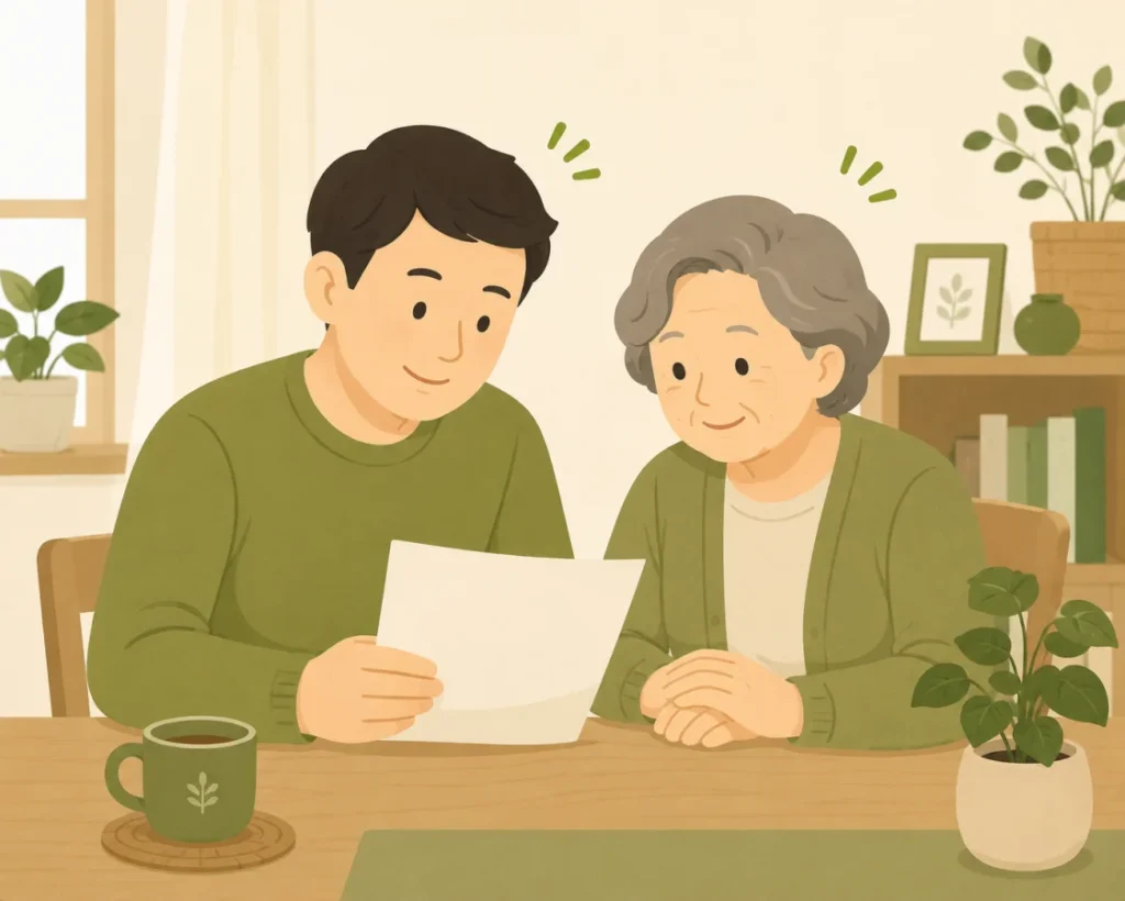 부모님과 자녀가 함께 검진 여부를 결정하는 모습 일러스트