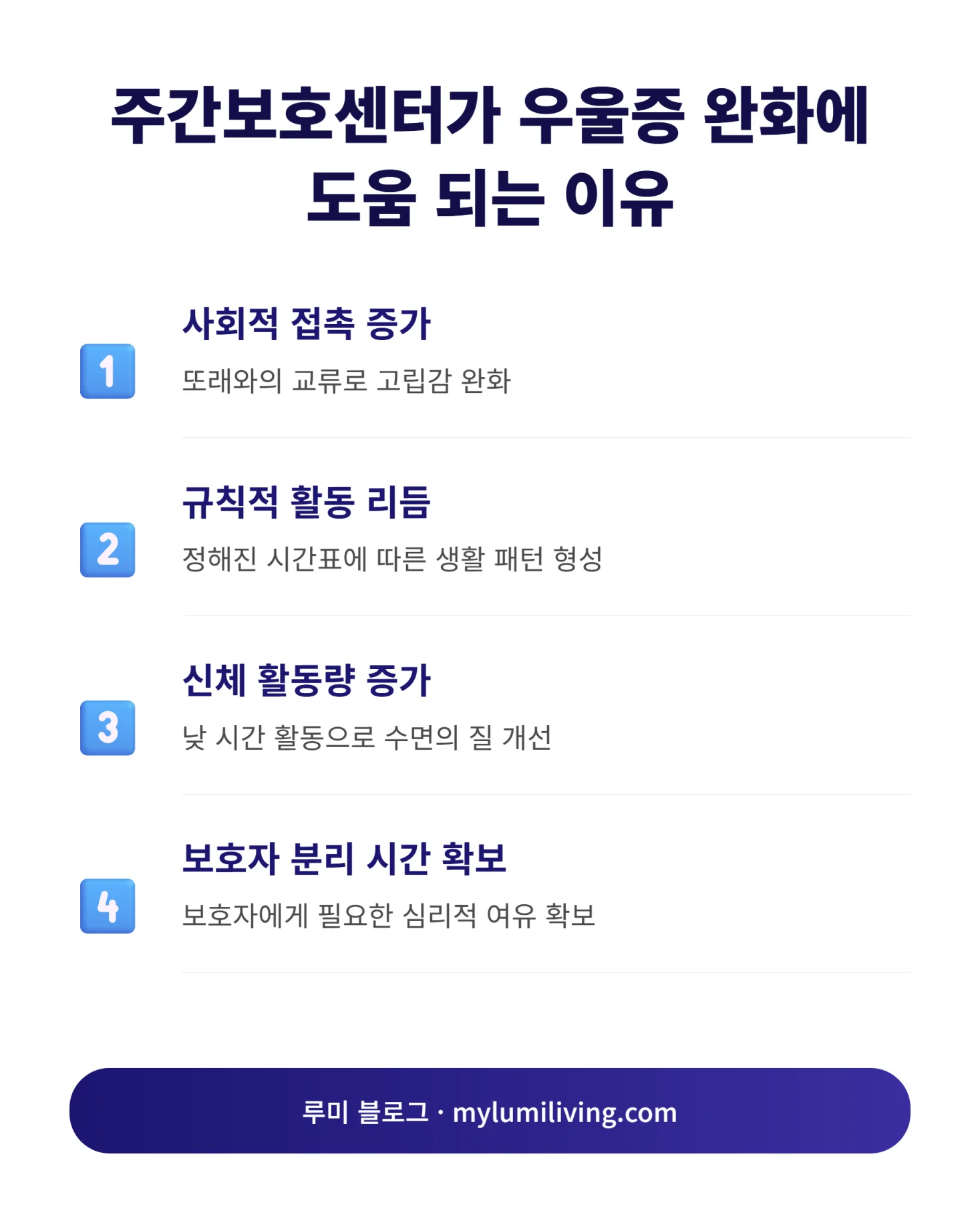 주간보호센터가 우울증 완화에 도움 되는 경로 인포그래픽