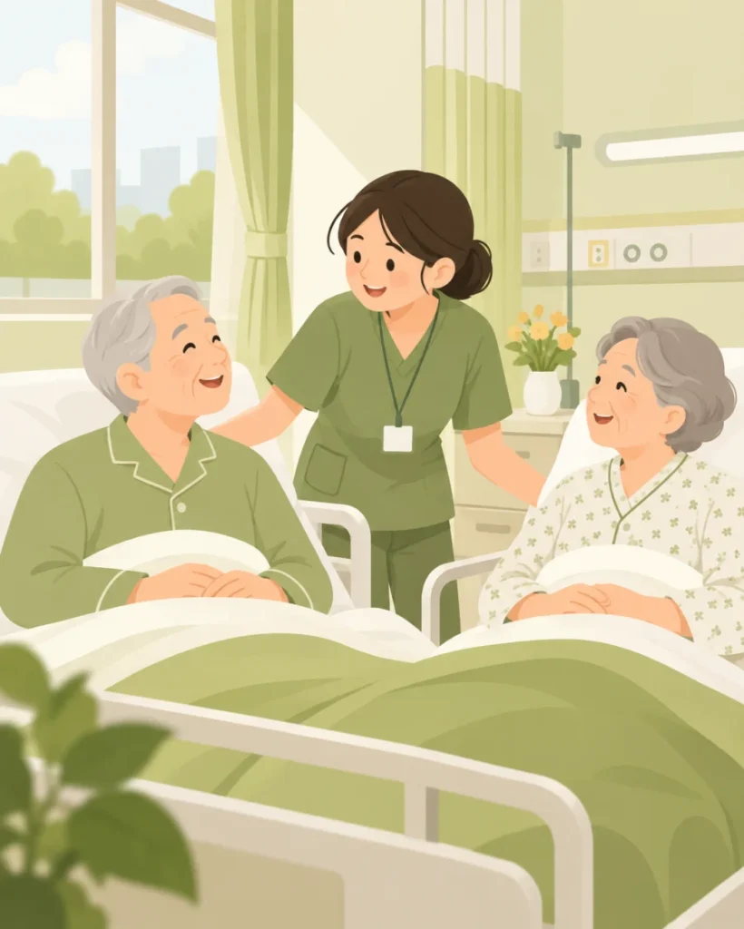 병원에 직접 고용된 간병인이 근무하는 모습