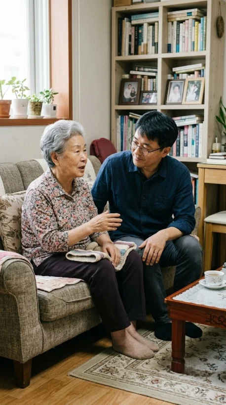 같은 이야기를 반복하는 부모님의 말씀을 가만히 듣는 자녀