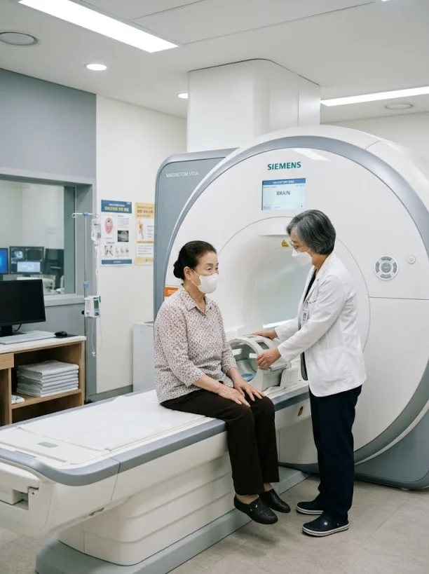 뇌 MRI 촬영 장비와 검사 준비 장면