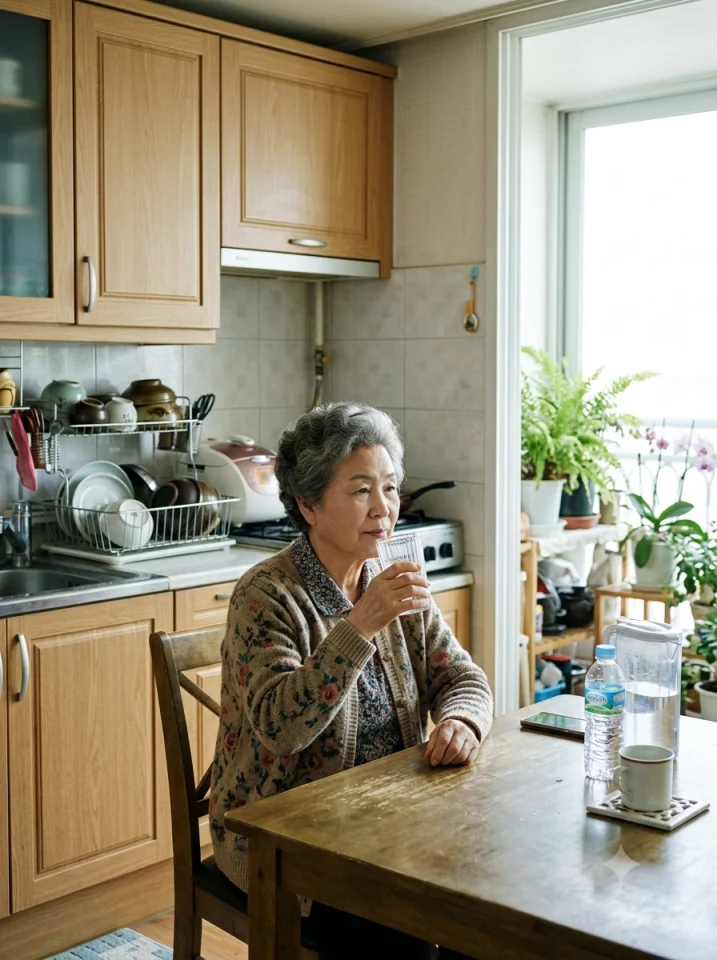물을 마시는 고령 어르신의 모습