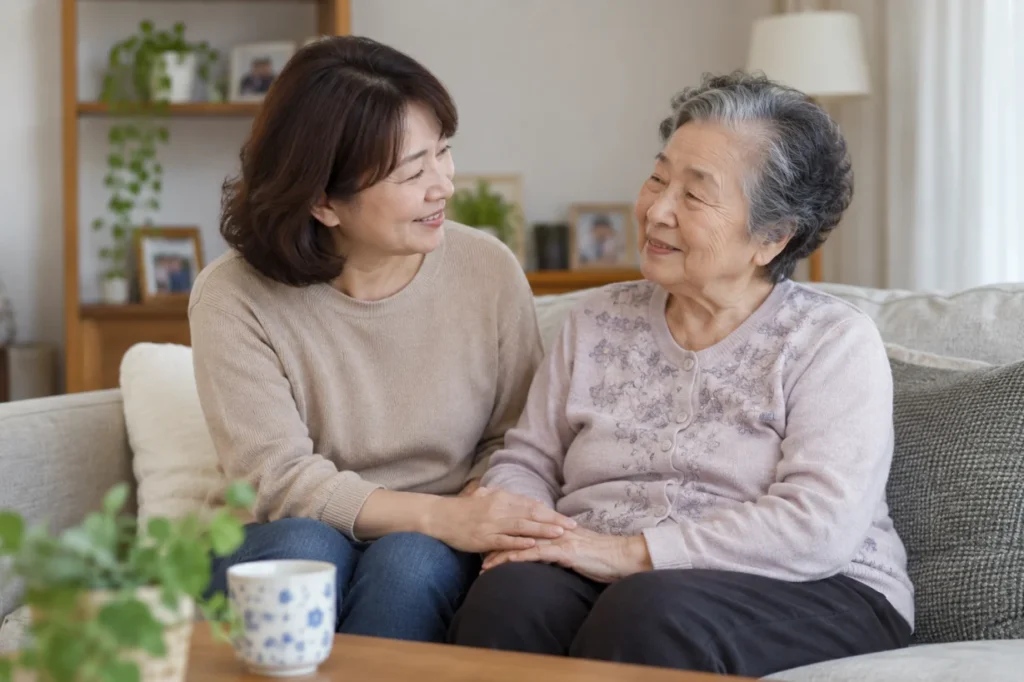 가족이 부모님을 직접 돌보는 모습