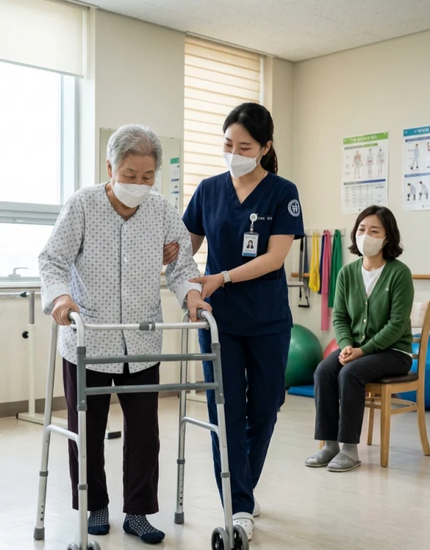 병원에서 수술 후 회복 과정을 상담하는 모습