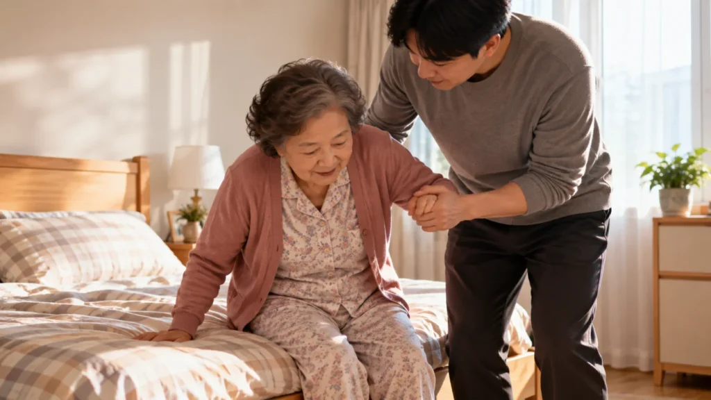 어르신이 걸터앉았다 천천히 일어서는 기립법 동작