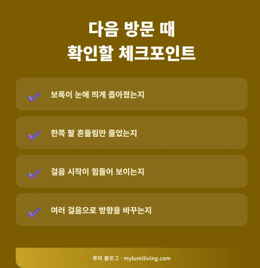 다음 방문 때 확인할 걸음걸이 체크포인트 인포그래픽