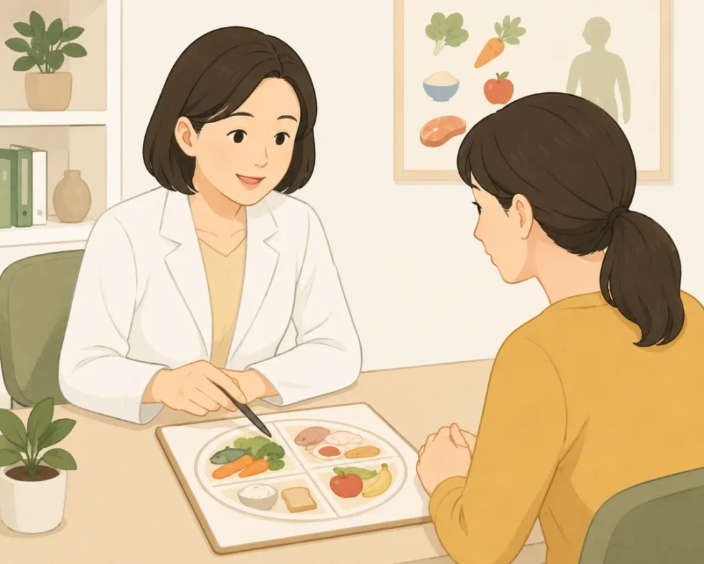 영양사와 상담하는 보호자의 모습 의학 일러스트