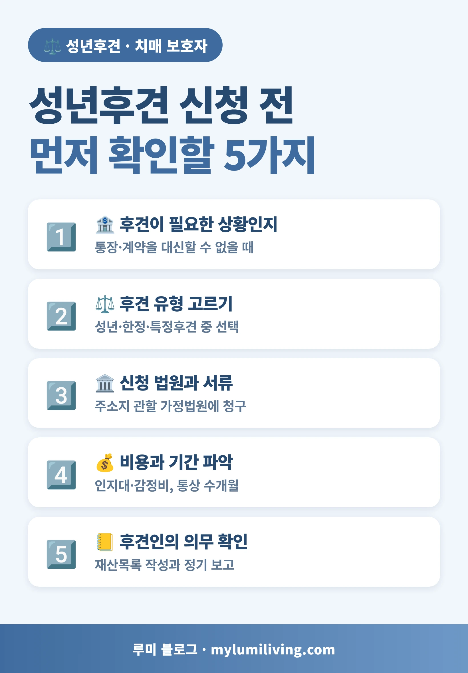 성년후견인 신청 전 먼저 확인할 5가지 인포그래픽