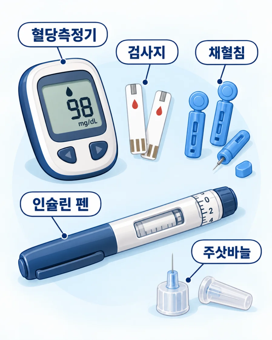 요양비 지원 대상 당뇨병 소모품 5종 의학 일러스트