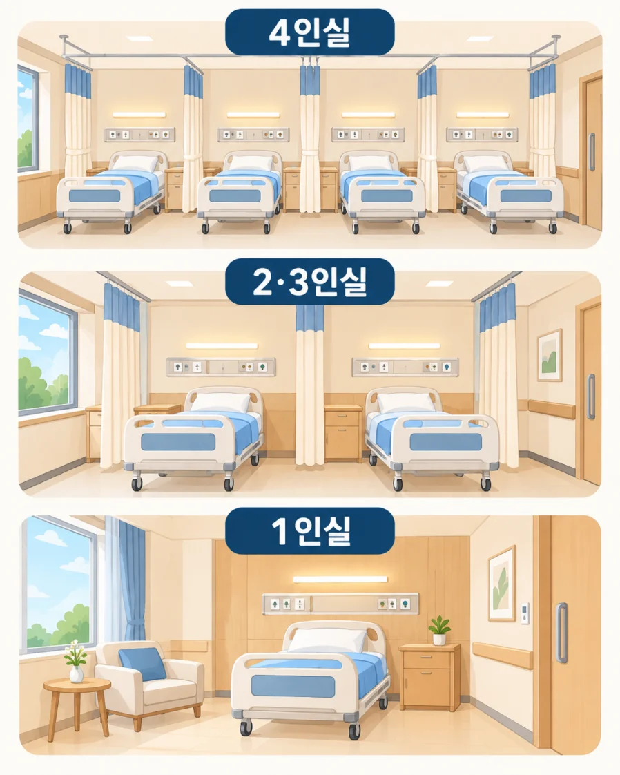 요양병원 병실 종류별 건강보험 적용 여부 비교 일러스트