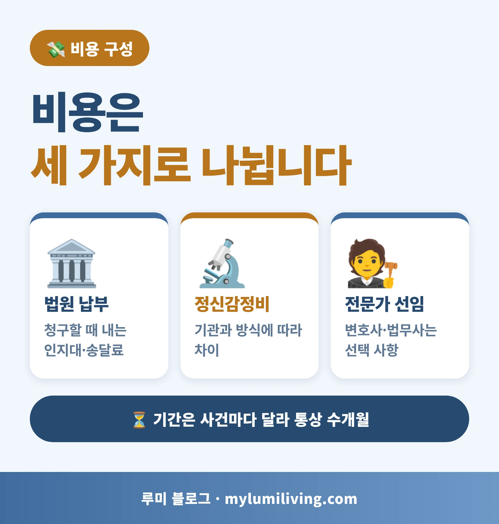 성년후견 신청 비용 구성 세 가지 인포그래픽