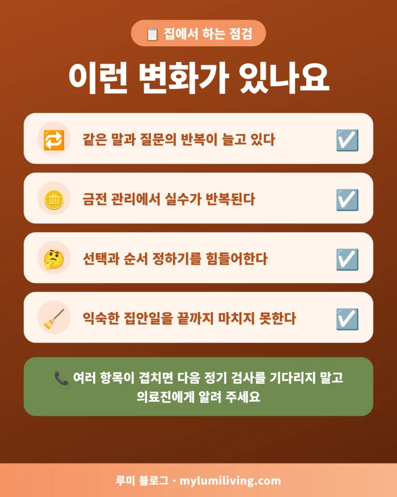 가족이 확인하는 경도인지장애 관찰 체크리스트 인포그래픽